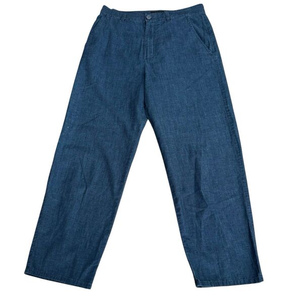 COS Cotton Navy Relaxed Taper Ankle Button Trousers Pants Size 2 Lightweight - Picture 2 of 13